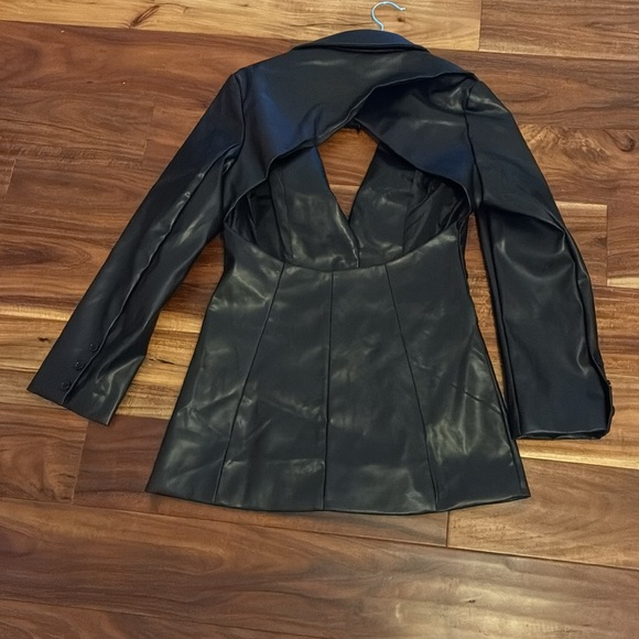 Black Faux Leather Cutout Jacket - Picture 9 of 10